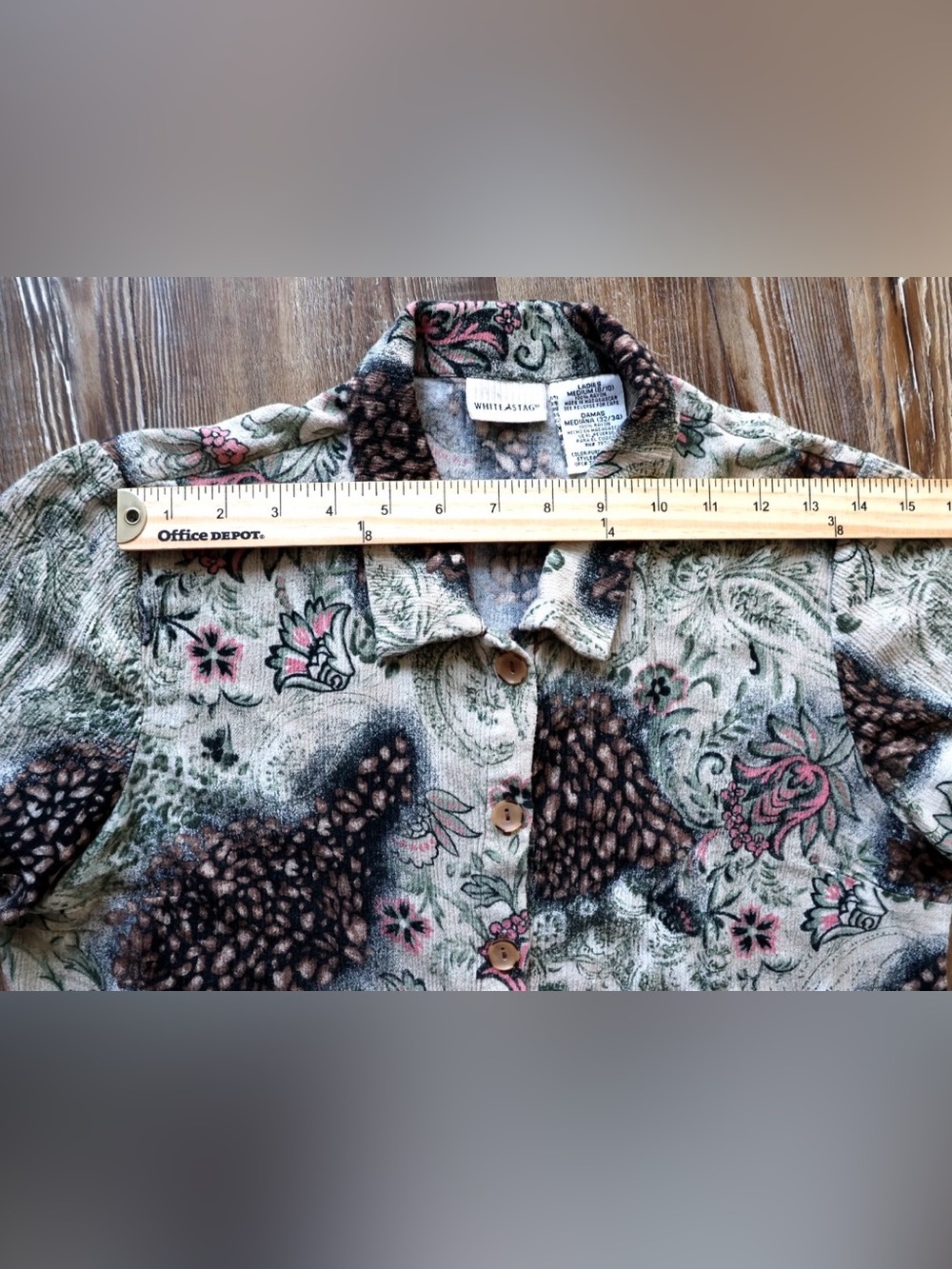 Vintage White Stag Womens M Earthy Floral Pinecone Paisley Shirt Boho 100% Rayon - Picture 12 of 15